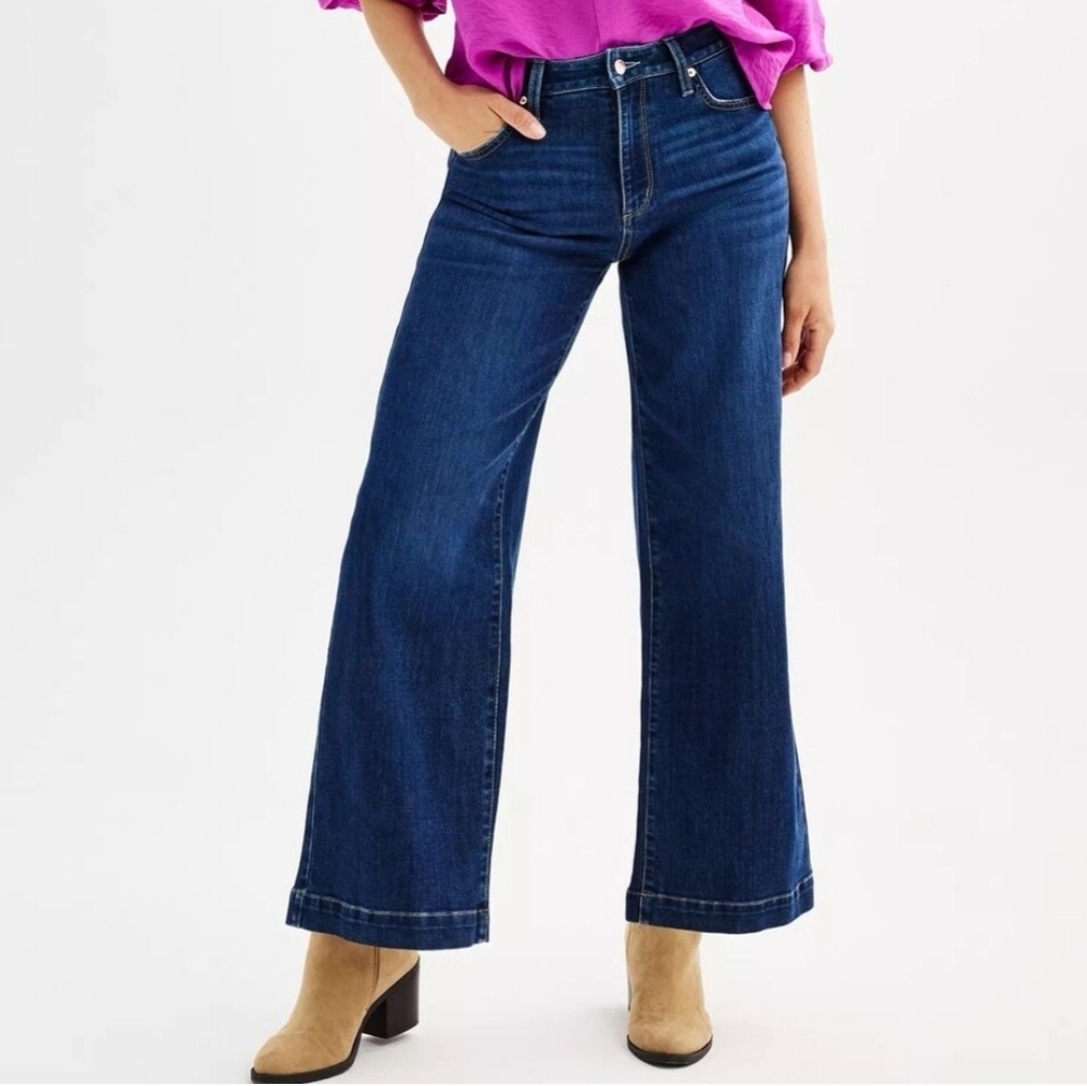NWT Sonoma High Rise Wide Leg Denim Dark Blue Jeans Modern Chic Preppy 12